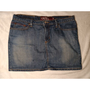 Y2K Roxy Quiksilver Denim Mini Skirt Distressed Low Rise Women Size 7 Blue